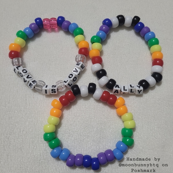 Handmade stacking bracelets "ally" LGBT pride 🏳️🌈 beaded kandi - Picture 1 of 9